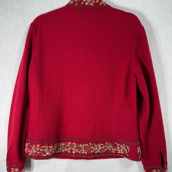 Talbots Red Embroidered Button-Front Jacket - Picture 7 of 12